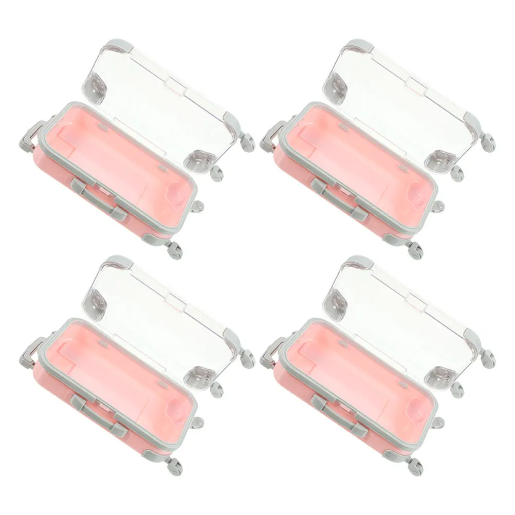 

4pcs Mini Storage Box Portable Cosmetics Makeup Travel Case Eyelash Organizer Trolley Suitcase Hand Luggage Box