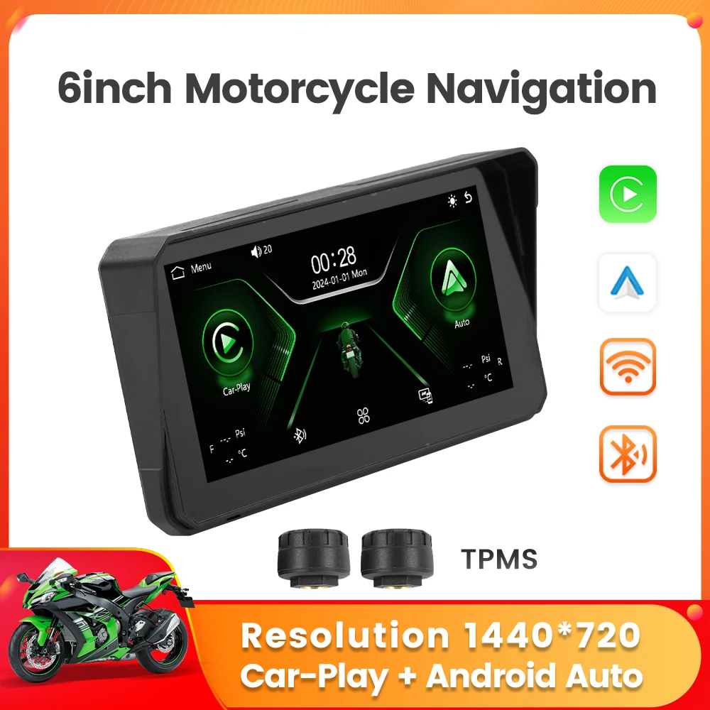 

MEKEDE 6-дюймовый беспроводной CarPlay портативный мотоциклетный экран водонепроницаемый 1440*720P WIFI BT Android Auto Moto Navigation