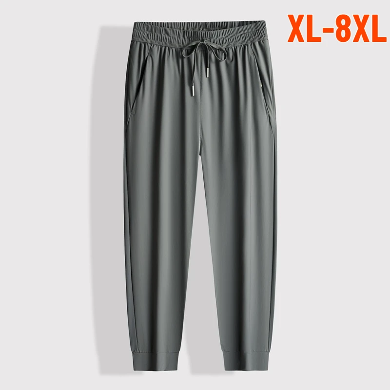 Plus Size 7XL 8XL High Elasticity Men's Pants Hihg Quality Solid Color Sports Leisure Elastic Waist Spring Summer Male Trousers