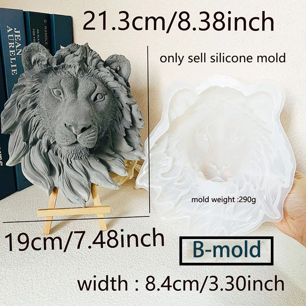 20cm Large Lion Wolf Head Silicone Casting Mold for Gypsum Cement Resin, DIY Craft Mould to Make Wall Hanging Decor Sculpture