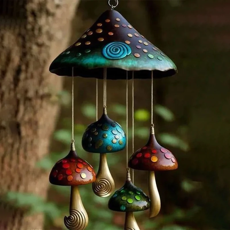 Mushroom Campanula Handmade Art Resin Mushroom Wind Chime Colorful Mushrooms For Outdoor Indoor Decor Patio Balcony Garden