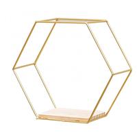 Wooden Board Metal Framed Storage Holder Rack Nordic Wall Mounted Floating Hexagon Shelf Geometric Frame Stand Rack Home Decor