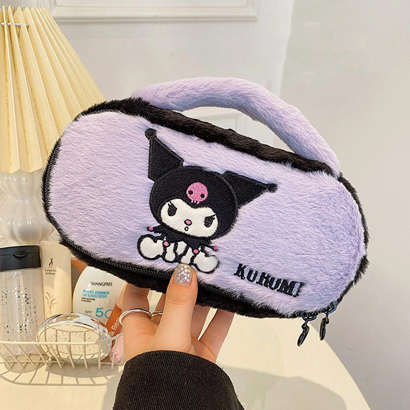 Sanrio Plush Makeup Bag Kitty Cartoon Fashion Portable Stationery Box Kawaii Macaron Color Scheme Large Capacity Storage Bag