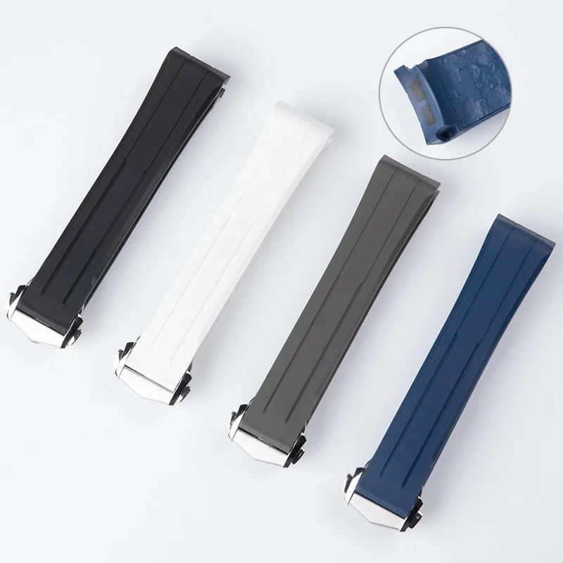 FKM Rubber Curved End Strap for Omega Speedmaster Dark Side Moon 21mm Black White Grey Blue Folding Clasp Replacement Watch Band