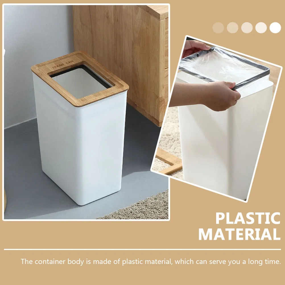 

Bamboo Lid Trash Can Nordic Bin Small Trashcan Kitchen Garbage Mini Waste Basket Wooden Room for Bathroom Office