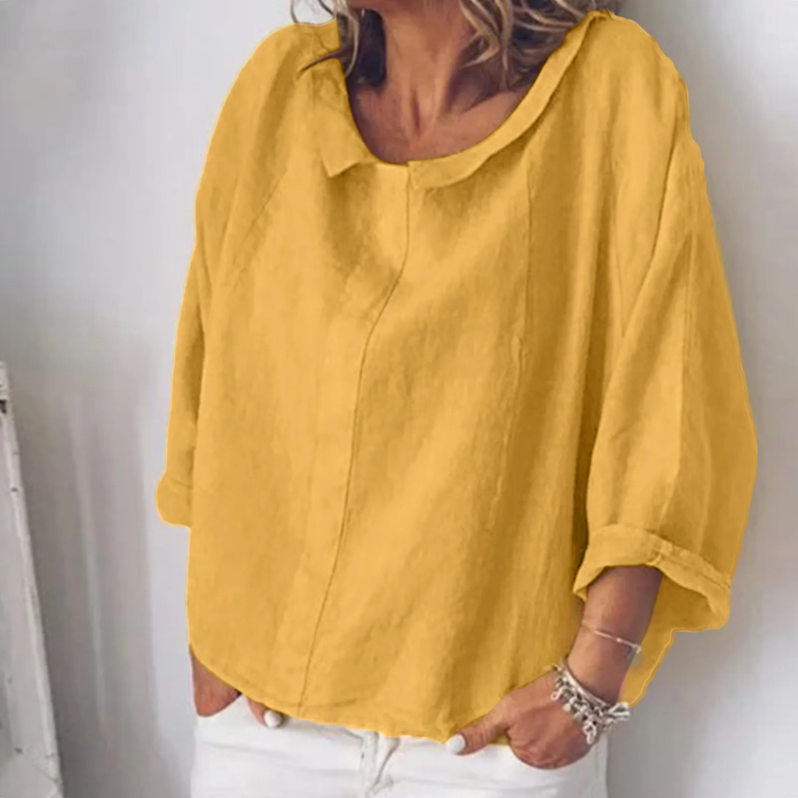 Cotton Linen Blouse Women Spring Summer 2024 New Long Sleeve O Neck Solid Color Shirts Ladies Lady Elegant Vintage Casual Tops