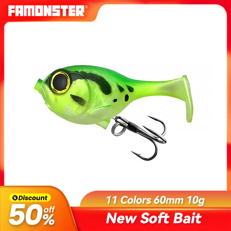 

10g Sinking PVC Famonster Fishing Lure Soft Bait Hook Wobblers Artificial Plstic T-tail Jump Fish Swimbait for Shad Bass Pike