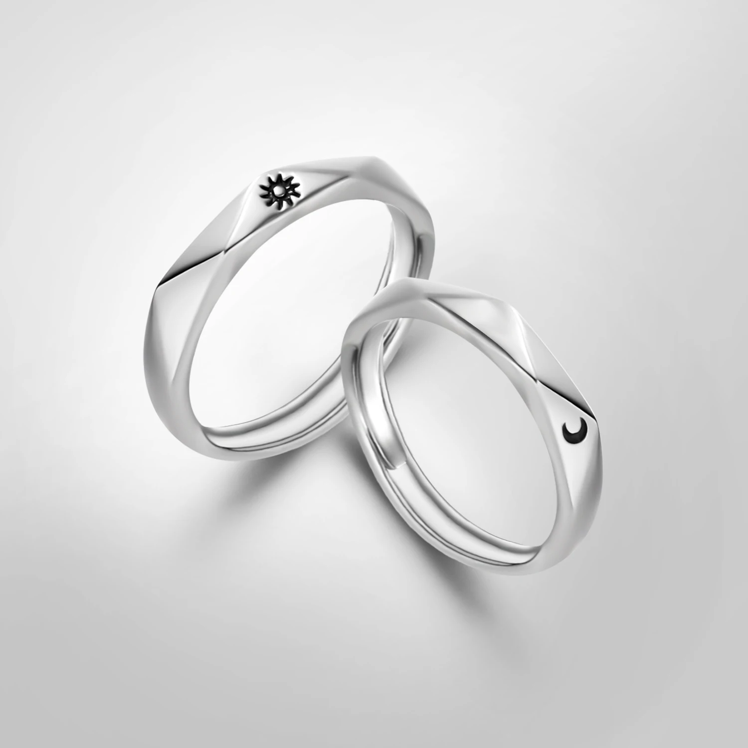 Klassischer offener Paarring mit Sonne und Mond für Damen und Herren, romantisch, schwarz, weiß, passender Fingerring-Set, Schmuck, Hochzeitstag, Geschenke – Detail 8