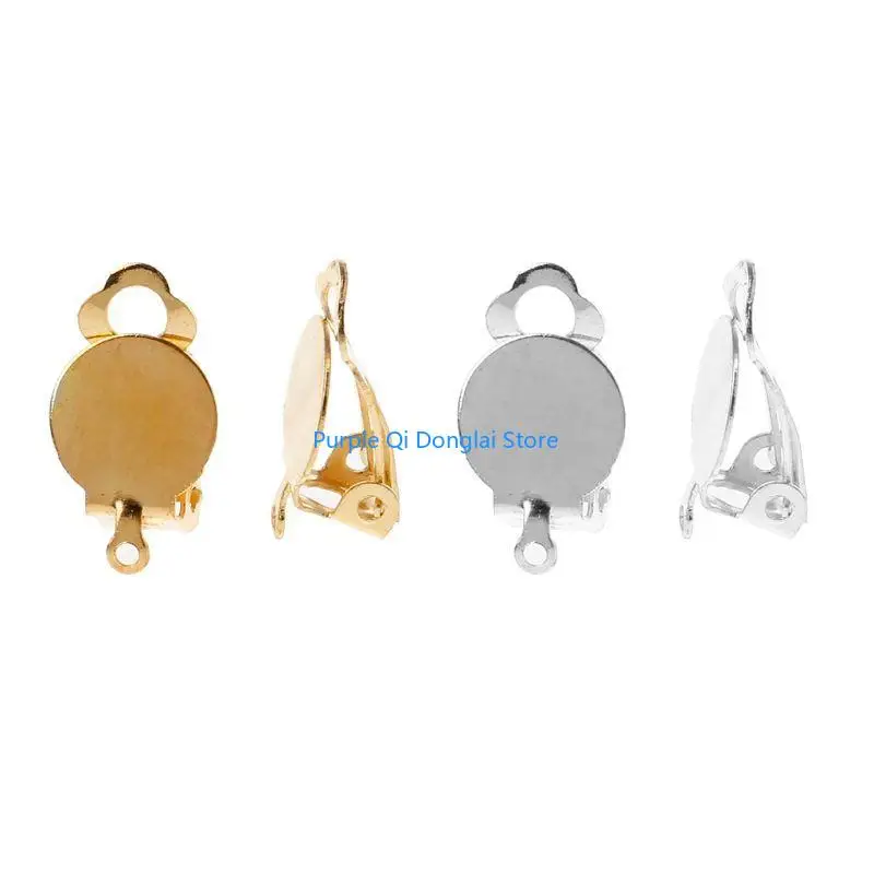 L21E 50Pieces Flat Tray Earring Clip Round Flat Tray Earring Clip for Jewelry Making Craft Non Piercing Ear Earring Converter