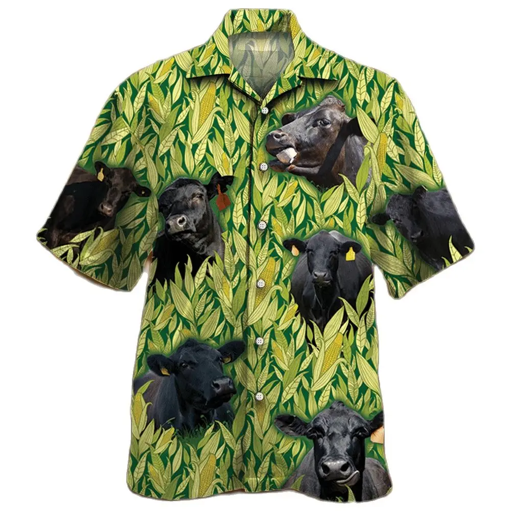 

Jumeast Black Angus Cattle Lovers Corn Pattern Men Hawaiian Shirt Cutecore YK2 Beach Blouse Farm Brahman Cow Cottagecore Clothes