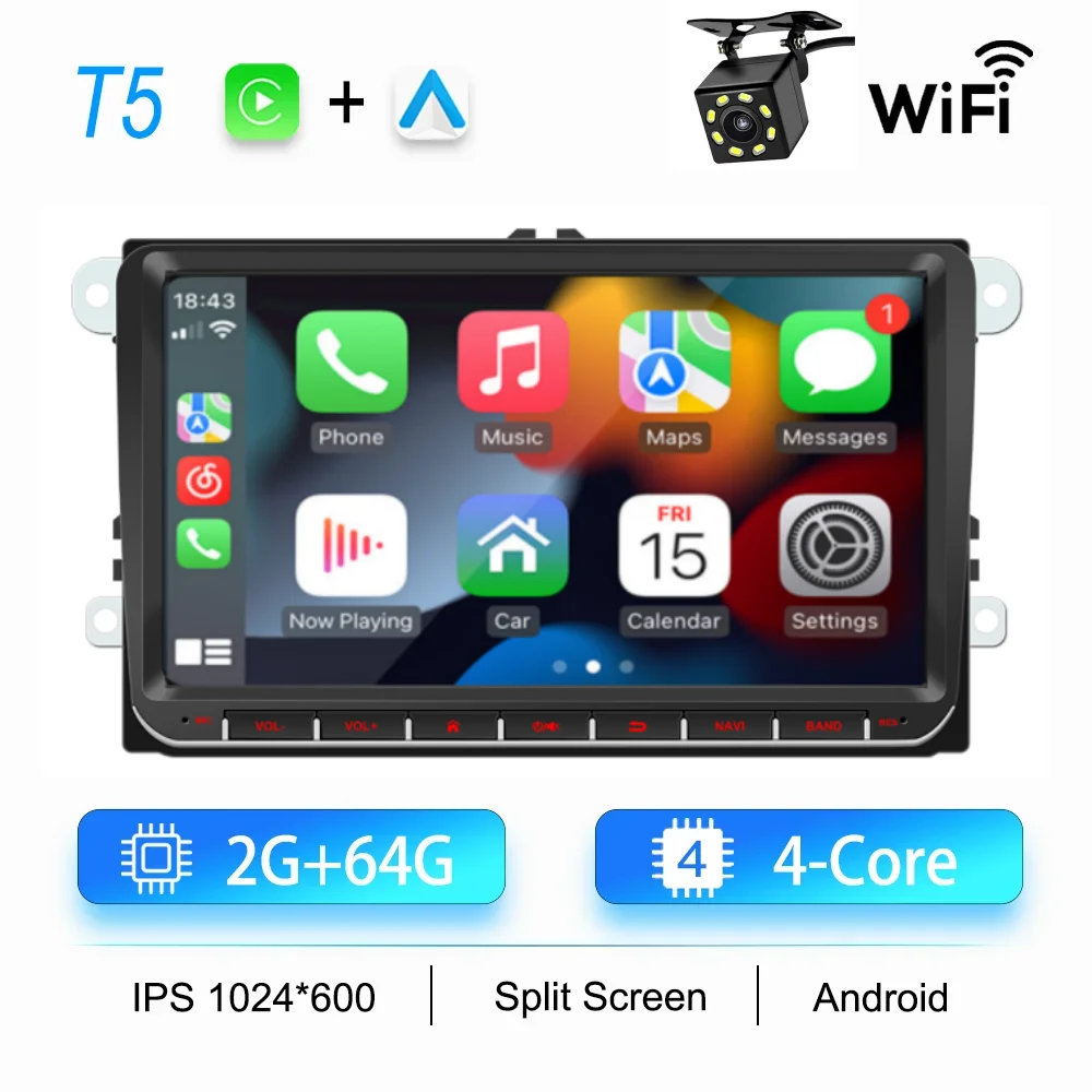 2Din Autoradio Android voor Volkswagen Golf 5 6 Polo Passat B6 B7 CC Skoda Jetta Universele Multimedia Carplay Wifi GPS Navigatie