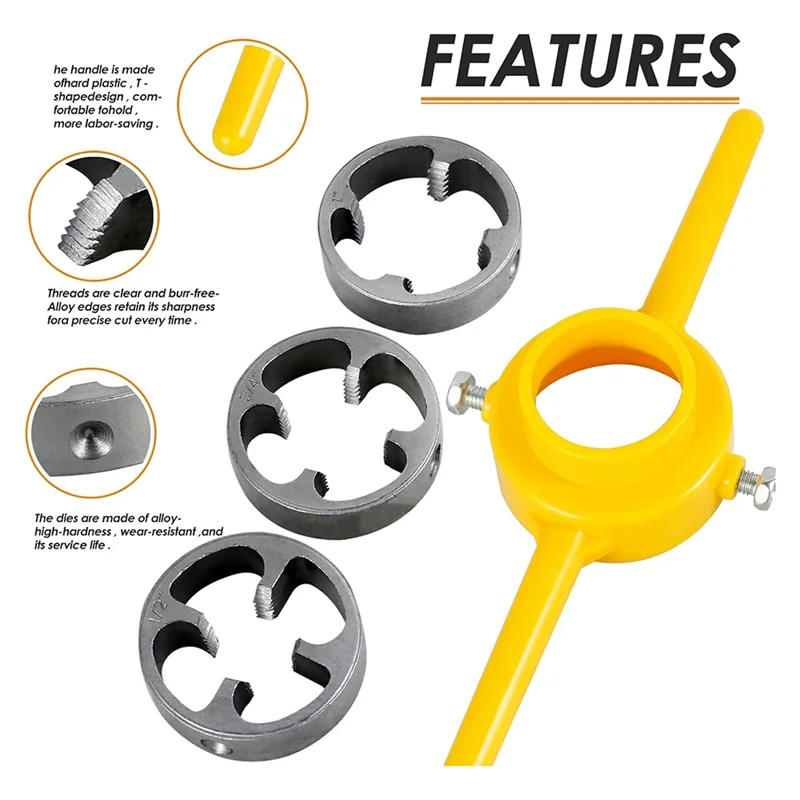 

ABUN-6Pcs Инструмент для изготовления резьбы из ПВХ, Сантехнический инструмент для нарезания резьбы для труб, Набор для нарезания резьбы для труб с инструментом для изготовления штампов 1/2 дюйма 3/4 дюйма 1 дюйм