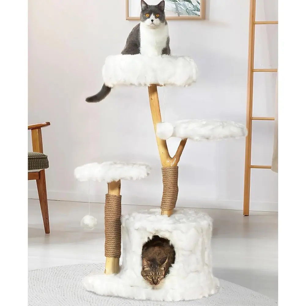

Eco-Friendly Wooden Cat Tree Tower with Spacious Condo and Multiple Perches