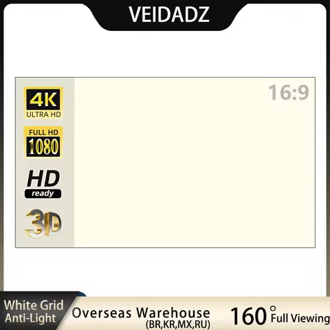 VEIDADZ Projector Screen 60 72 84 100 120 130 in White Grid Anti-Light 160&deg; Viewing Angle Reflective Screen Indoor Outdoor Movie