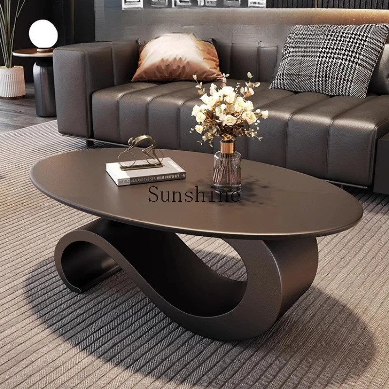 

Italian light luxury rock slab oval modern simple living room combination coffee table