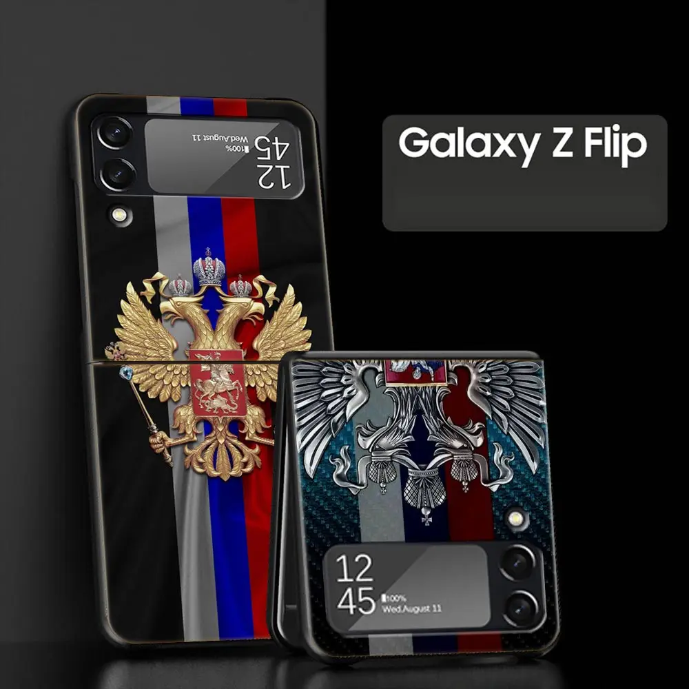 Z Flip 4 Telefoon Case Voor Samsung Galaxy Z Flip 3 5G ZFlip3 Flip3 Zflip Flip4 Black Hard Cover rusland Russische Vlaggen Embleem Shell