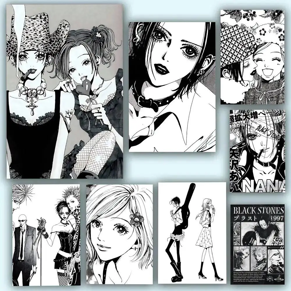 Black And White Manga Nana Posters Self Adhesive Waterproof Ideal For Living Room Bedroom Bar Decoration