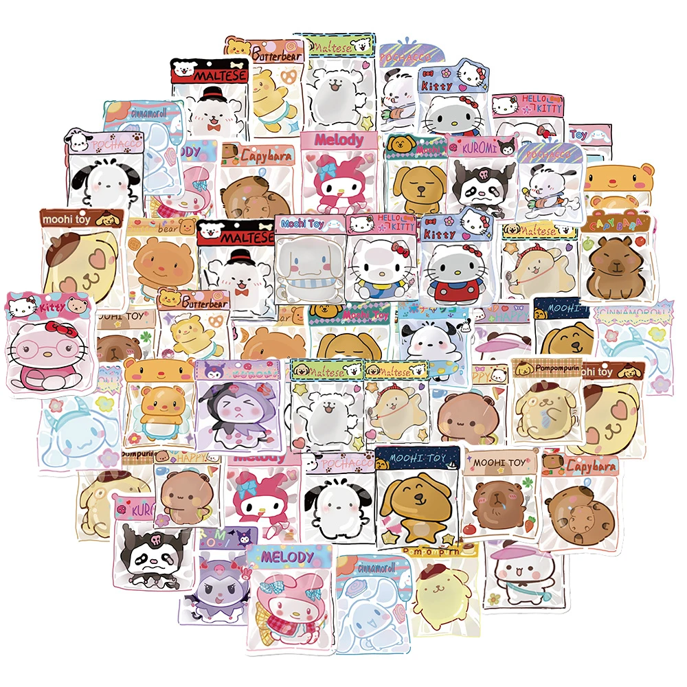 Kawaii Sanrio Pinch Cartoon Adesivos, À Prova D' Água Bonito Crianças Adesivo, Estética DIY Laptop Notebook Papelaria, Mala Adesivo, 10 Pcs, 30 Pcs, 60Pcs