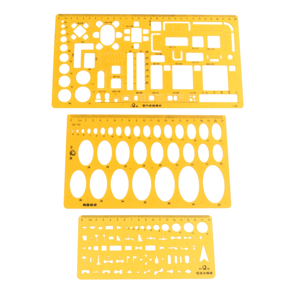 3 قطعة مسطرة رسم هندسية احترافية تصميم فني أداة مساعدة على شكل قالب بيضاوي