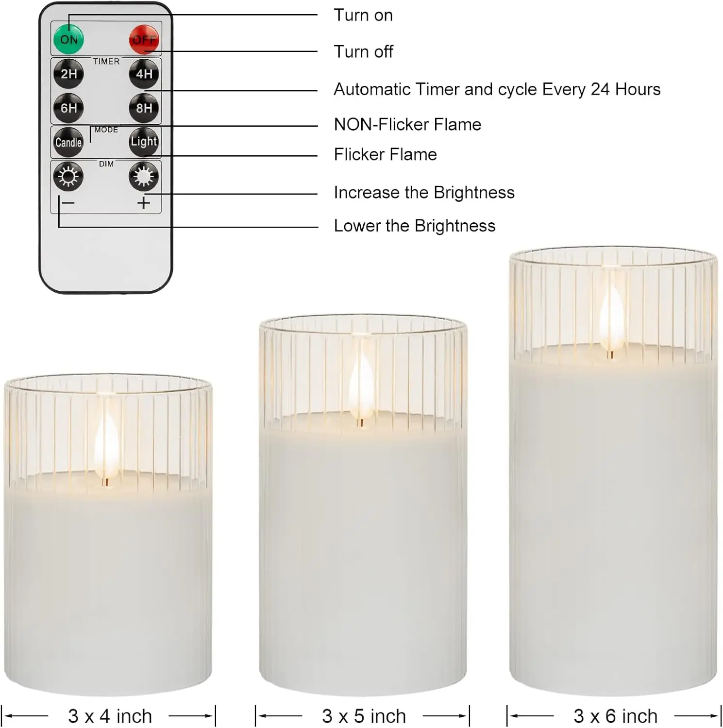 Glass Ribbed Candles Battery Operated Striped led Candle Remote controlled w/Timer Real Wax LED Flickering Pillar Candle Decorat