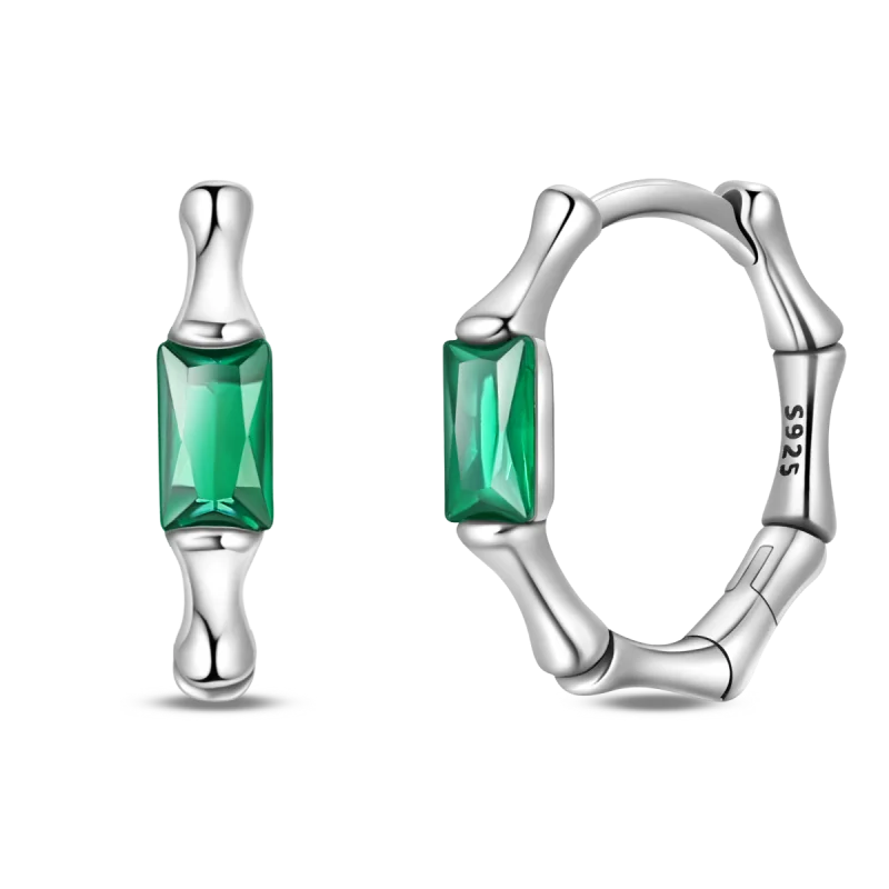 

Серьги-кольца из стерлингового серебра 925 пробы с зеленым цирконием в форме бамбукового узла для женщин, изысканные ювелирные украшения, подарки на годовщину