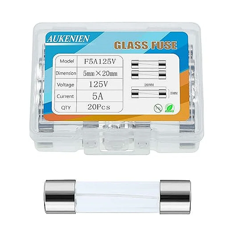 

AUKENIEN 20pcs 5A 5Amp 125V Fuse F5AL125V Glass Fuses 5x20 mm 0.2x0.78 inch Fast-Blow Glass Fuse