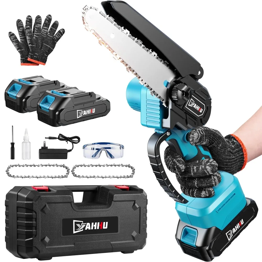 

YAHHU 6 inch Mini Chainsaw, Portable Electric Cordless Chainsaw Set,Battery Powered,Small Handheld Chain Saws Pruning