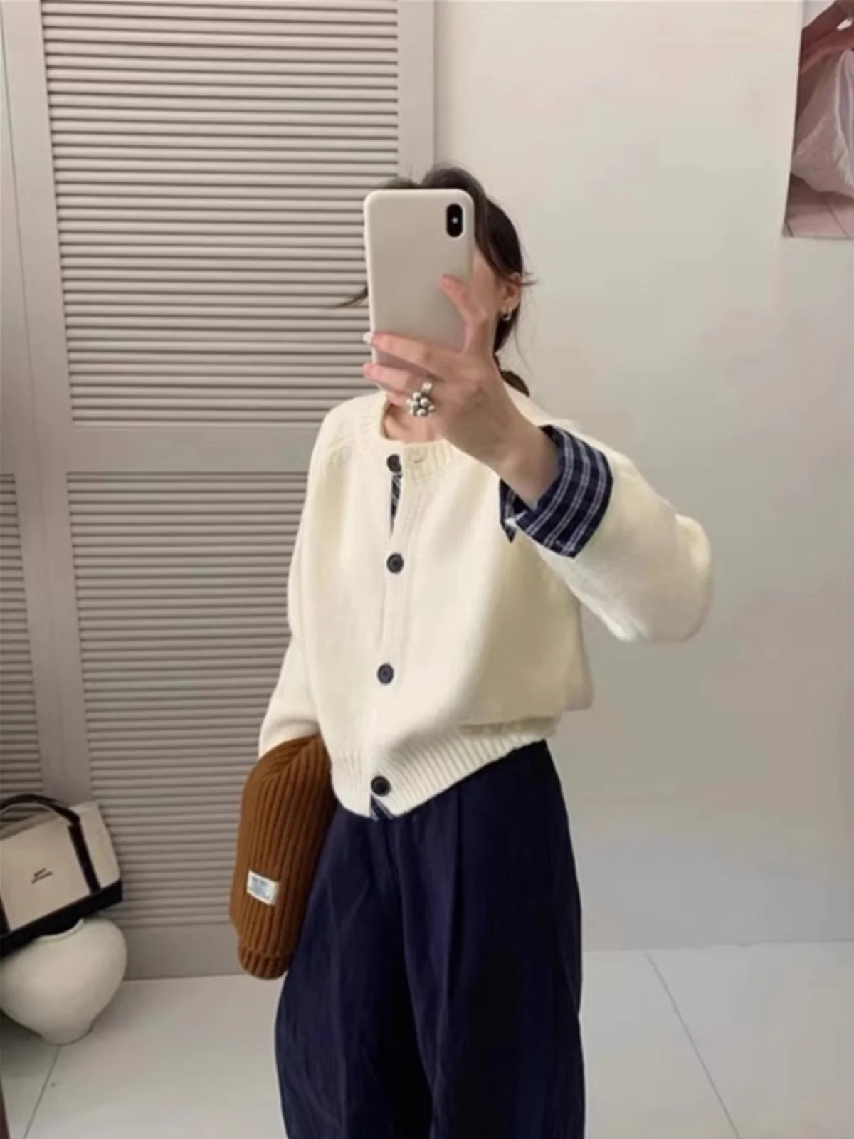 

Корейский женский мягкий вязаный кардиган, свитер, круглая верхняя одежда, осень-зима, модный теплый клетчатый дизайн