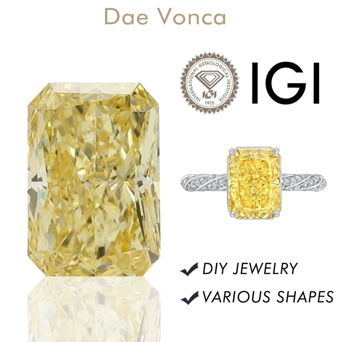 

Fancy Yellow Radiant Cut Lab Created Diamond 0.5-3.0ct HPHT/CVD Yellow Loose Diamond IGI Certificate Diamond For Custom Jewelry