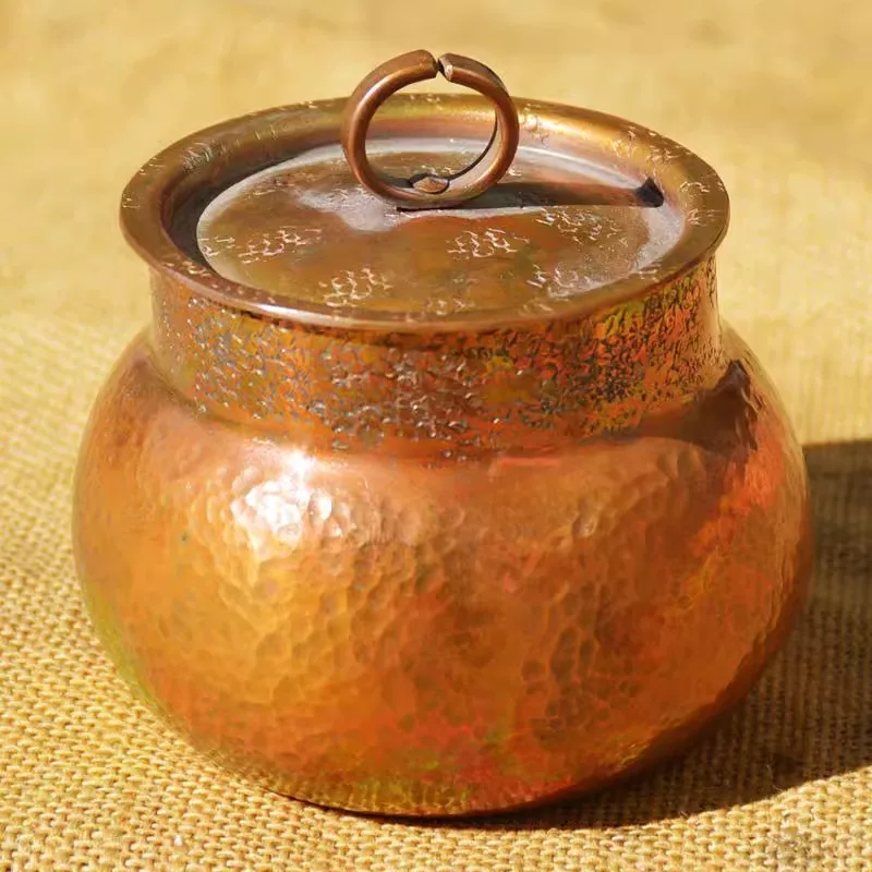 

Pure Copper Stew Pot with Lid Customized Thick Handmade Tea Cans Container Antique