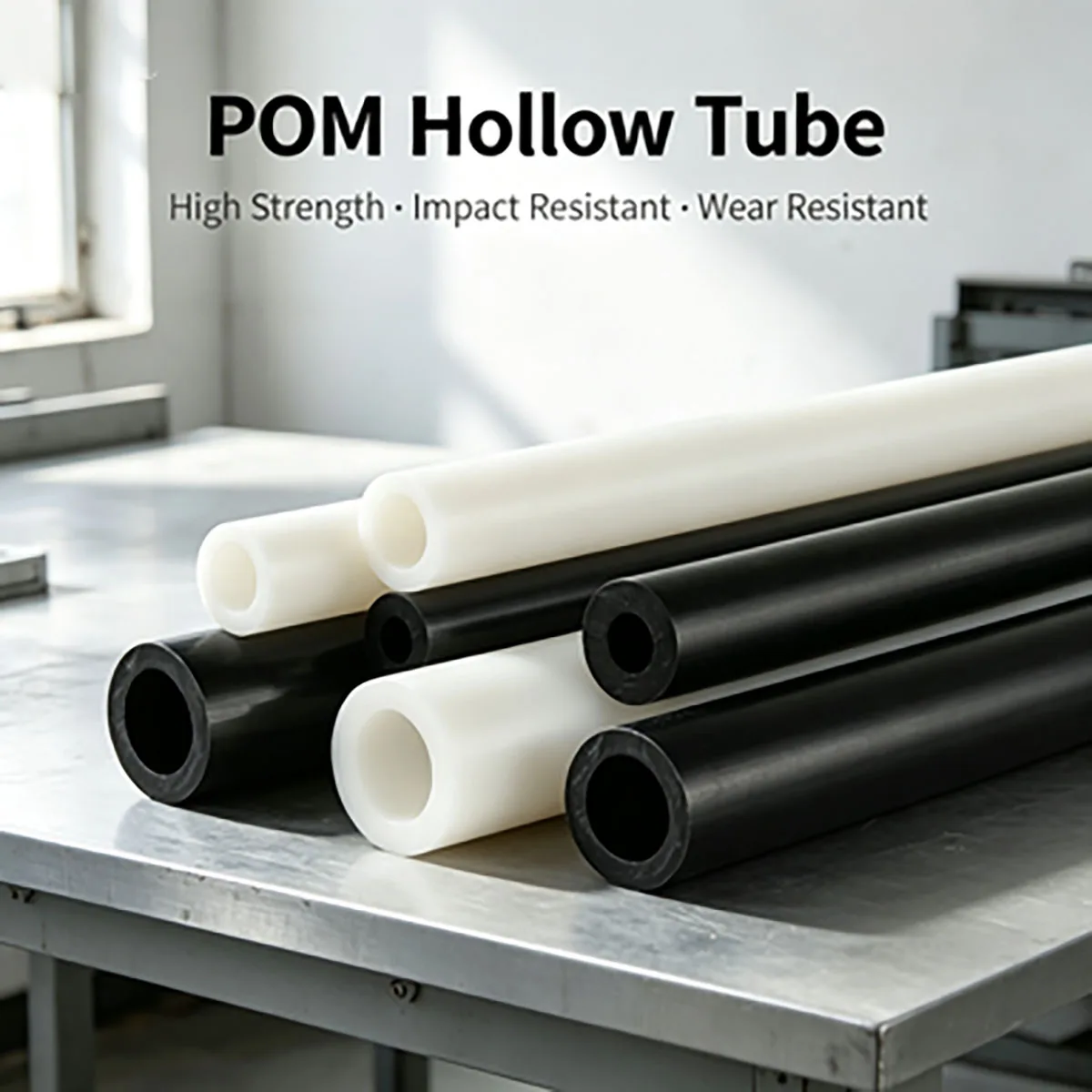 2Pcs 500mm Black & White POM Hollow Tube, Polyformaldehyde Hard Plastic Pipe, Customizable Engineering Insulation Tubing