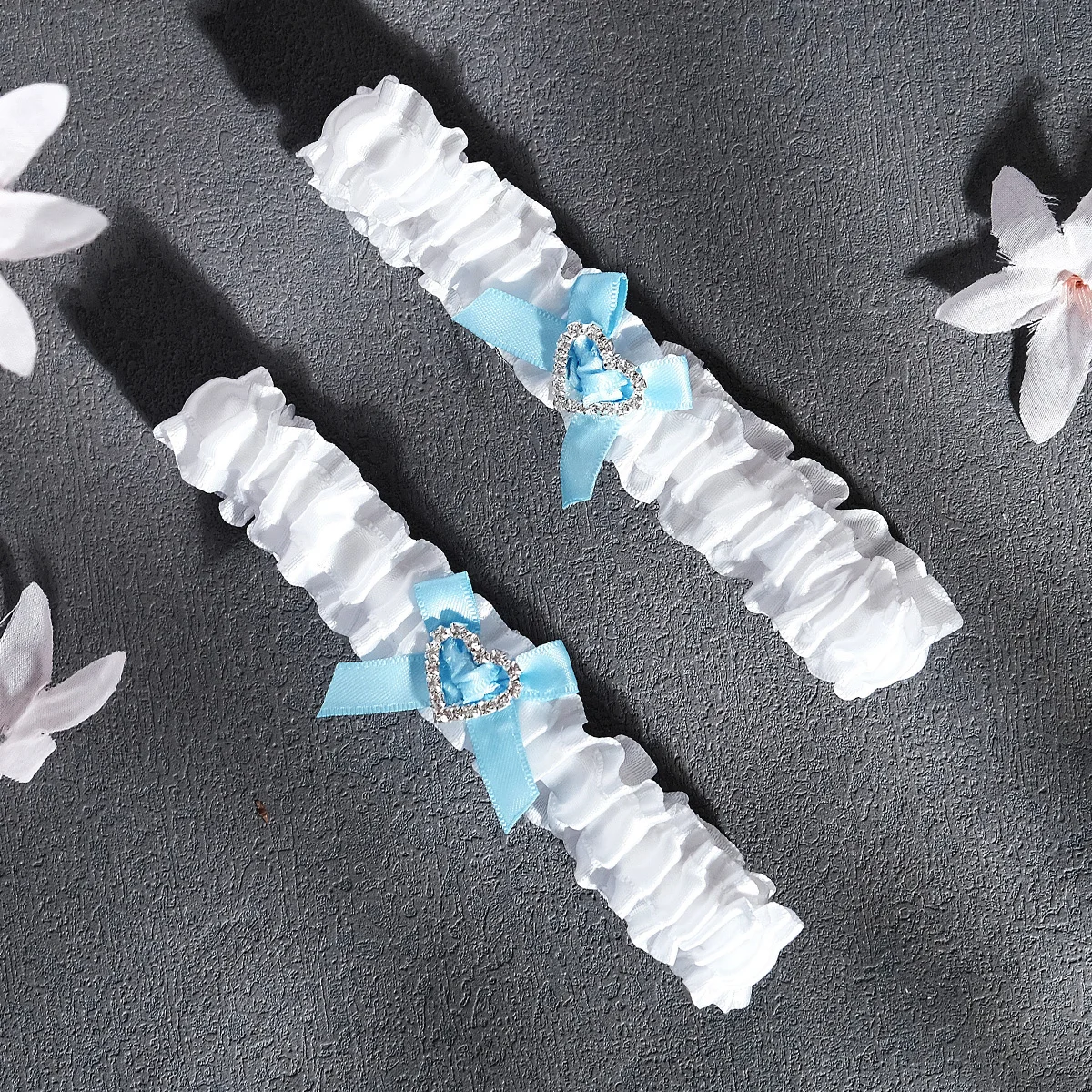 Blue Bow Wedding Garter 2pcs/set Bride Dress Accessories for Women Party Rhinestone Lace Bowknot Bridal Leg Garter Gift image 4