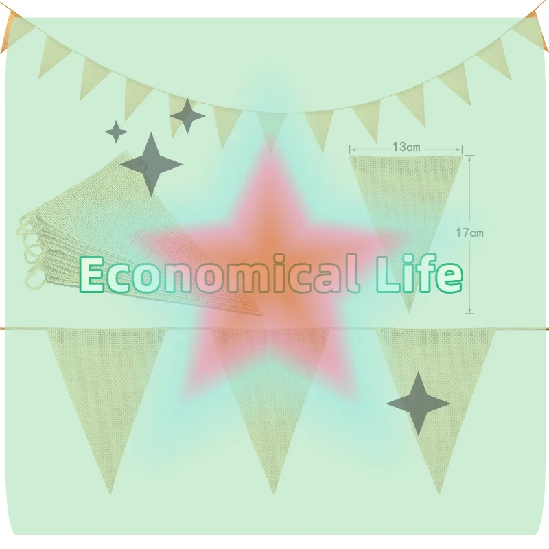 [MOA]13 Flags Vintage Jute Hessian Burlap Bunting Banner Wedding party Photography Props Celebration Party Decoration Banner
