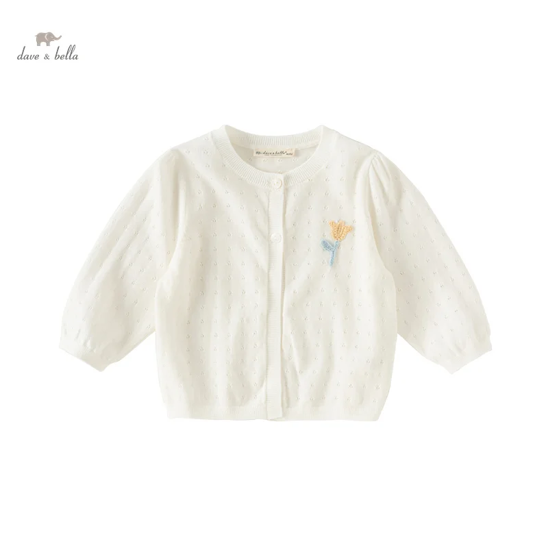 Dave Bella 2024 New Summer Clothes Girl's Children's Baby Fashion Thin Coat Knitted Sweater Cardigan Cotton Cute Sweet DB2240558