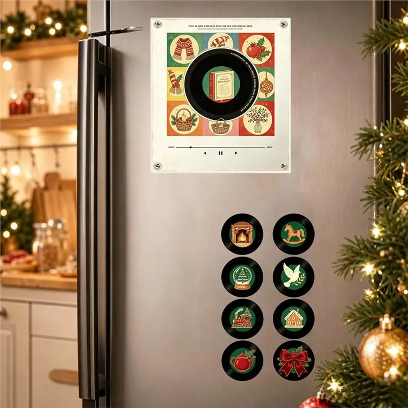 2026 New-Audio Card Fridge Magnet Magnetic Music Fridge Customizable Play Vinyl Record Player Built-In LED Touch Functionality