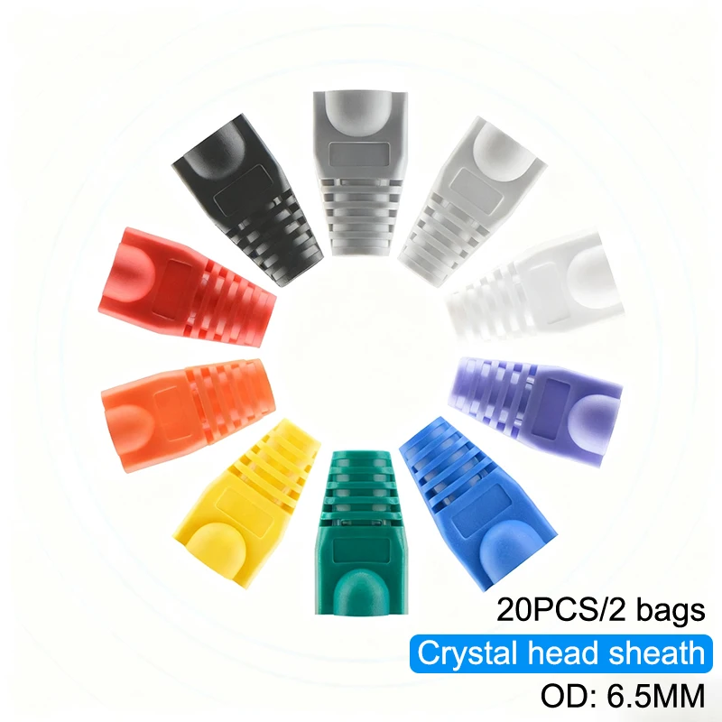 

20pcs OD6.5 Cable Connector Plug Cover CAT5E CAT6 RJ45 Ethernet Network Cable 10 Colors Strain Relief Boots RJ45 Connector Caps