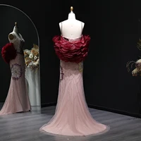 Sharon Said Luxury Pink Floral Beaded Evening Dress with Burgundy Shawl Cape Elegant Party Dress for Women SS515 Customized - Image 5