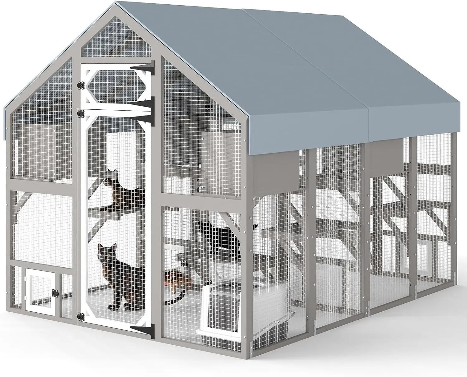 

Large Cat Catio for Multiple Cats Outdoor Cat Patio Enclosures Wooden Walk in Cats House Outside Shelter Kitty Kennel Weatherpro