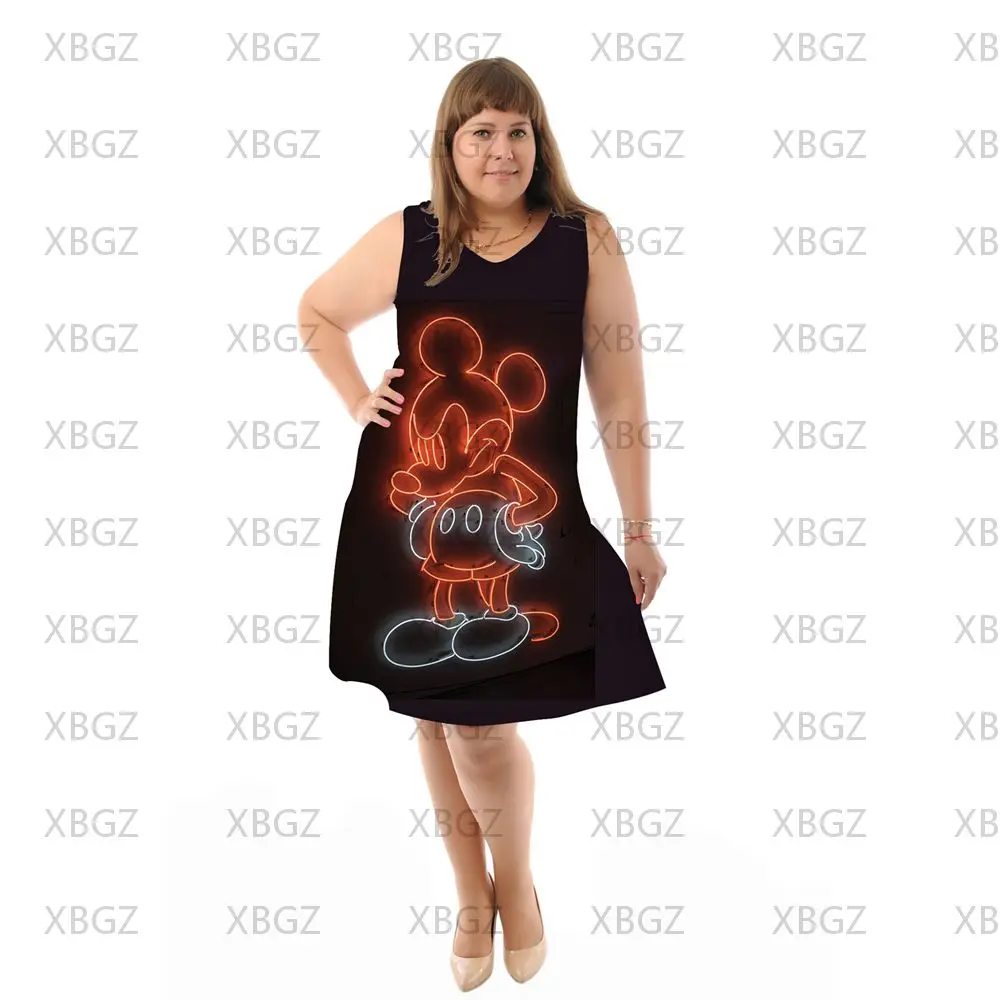 Elegant Dresses for Chubby Women Mickey Disney Plus Size 4xl 5xl 6xl Minnie Mouse Summer Woman 2022 Beach Dress Chic Sleeveless