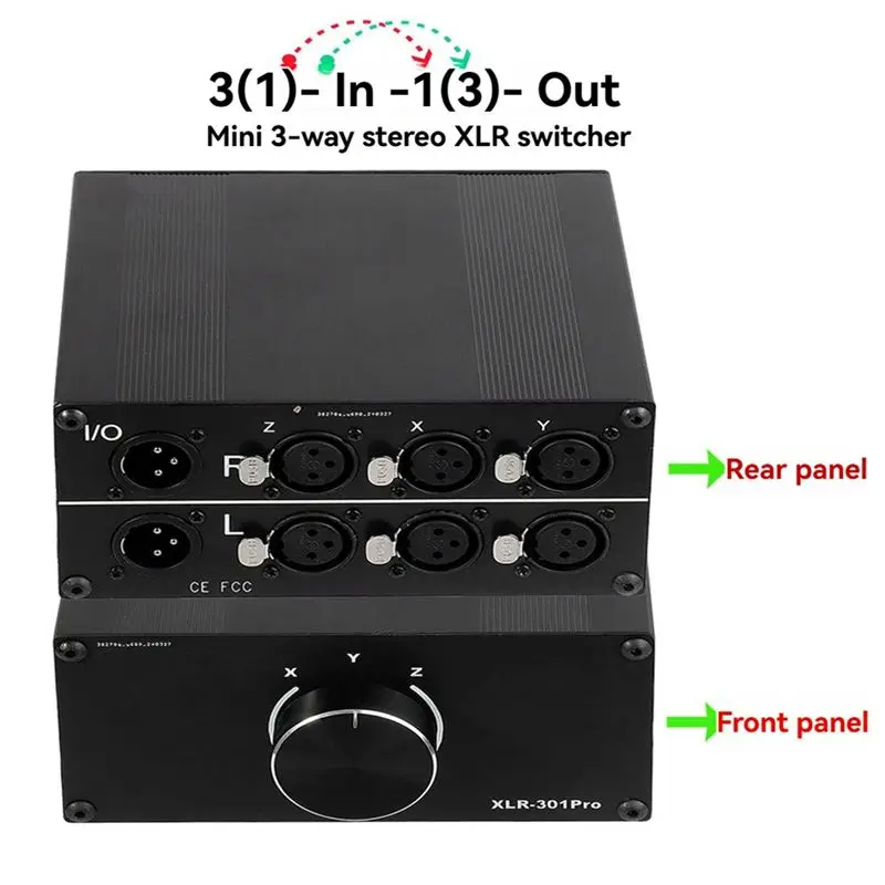AED7-3-Way Stereo XLR Passive Audio Signal Switcher Selection Switch Balanced 3 In 1 Out Audio Selector Audio Select Switcher