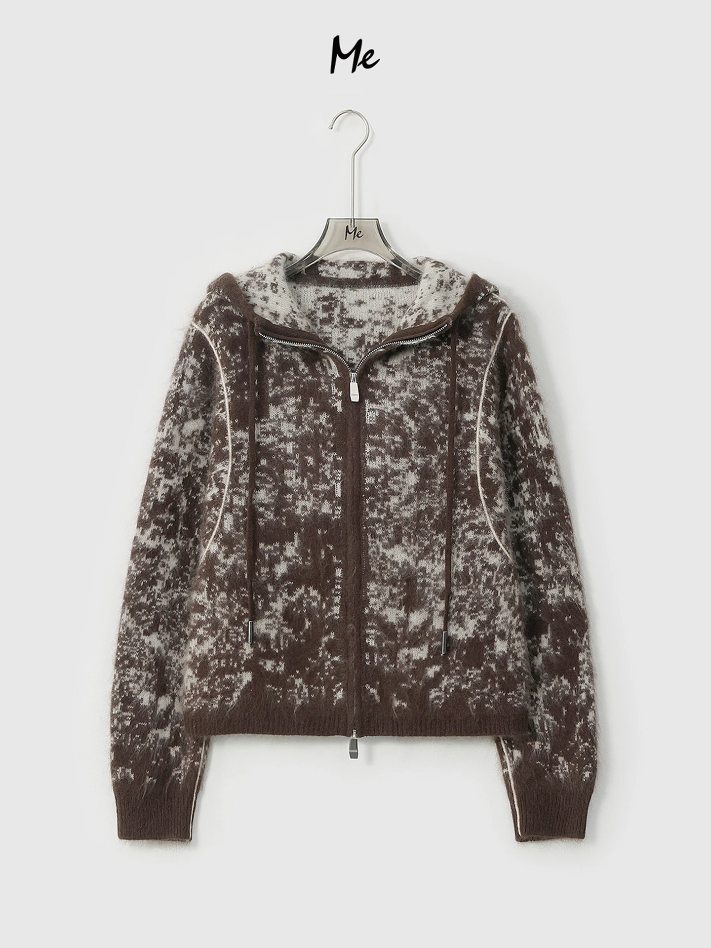 

Faionable Skin-friendly Wool And Camere Blend Open Cardigan Mid-length Zipper Closure Hooded Mid-autumn And Winter Sweater