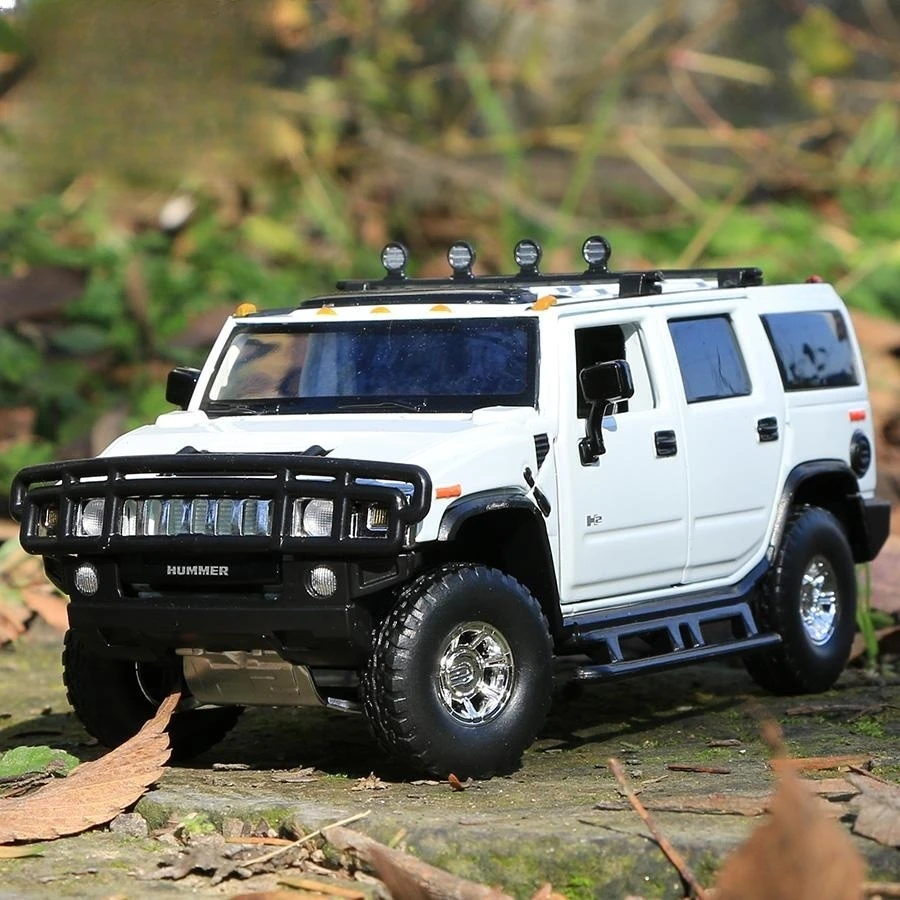 1/32 Hummer H2 SUV Off Road Toy Car JKM Diecast Metal Miniature Model Sound & Light Doors Openable Collection Gift for Kids Boy