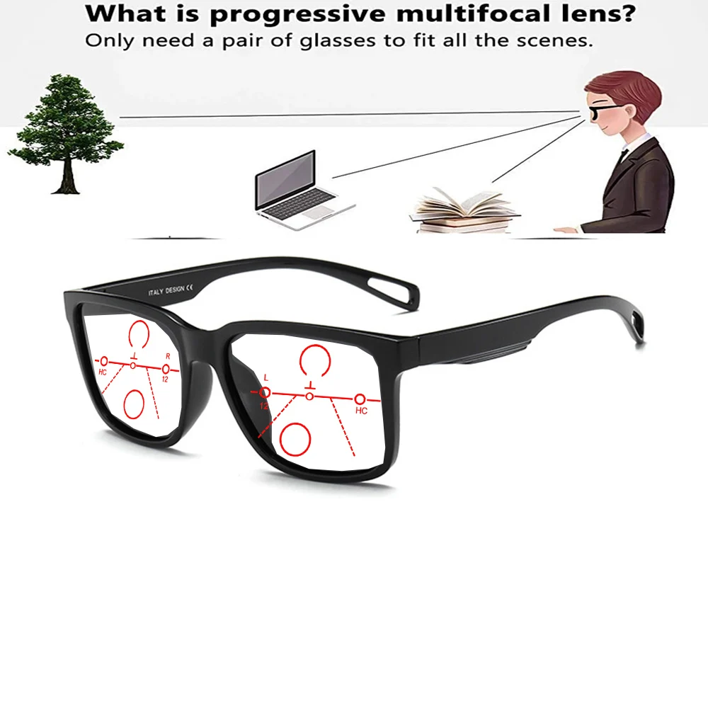 

Rectangular Outdoor Trend Square Oversized Frame Comfortable Progressive Multifocal Reading Glasses +0.75 To +4