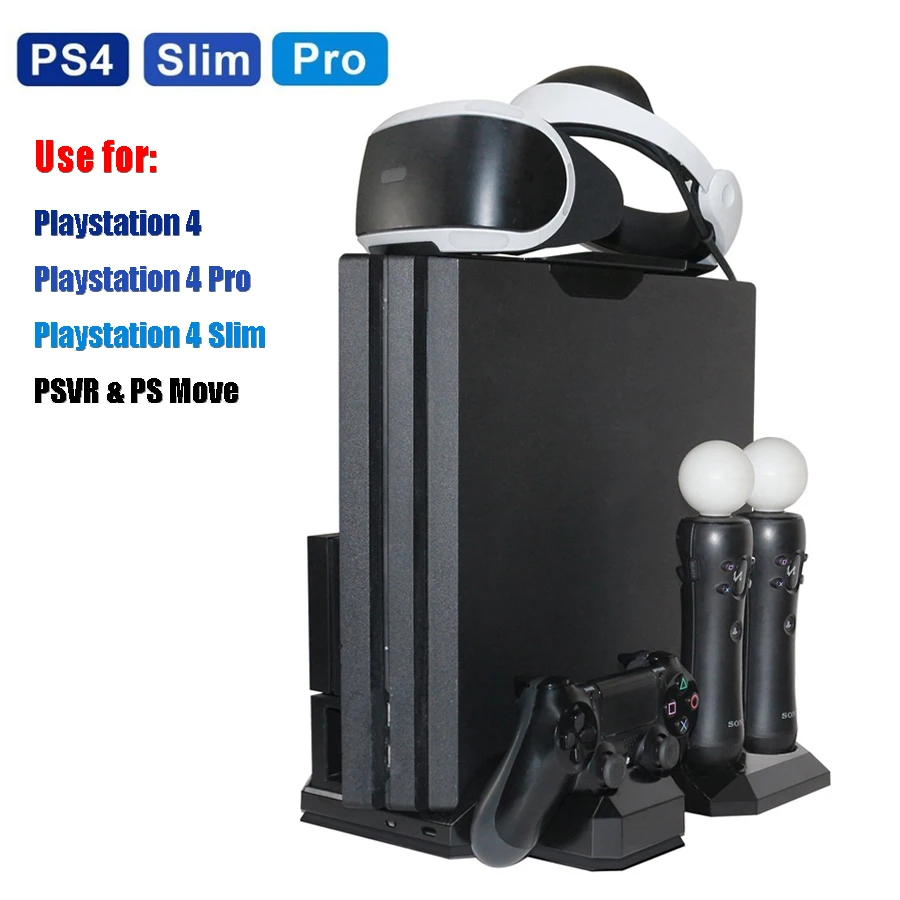 for PS4/Pro/Slim PS VR Multifunctional Vertical Stand with Cooler Master Fan Move Controller Dock Power Charger