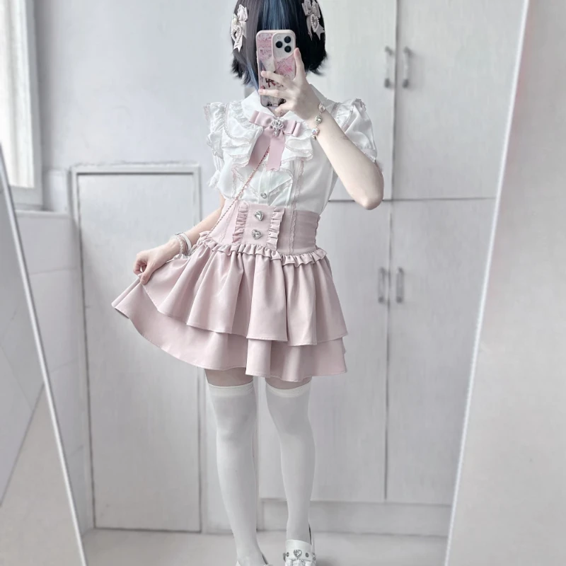 Japanische Süße Lolita Rüschen Plaid Rock Würzige Mädchen Party Kawaii Süße Mini Röcke Y2k Casual A-linie Röcke Frau Chic