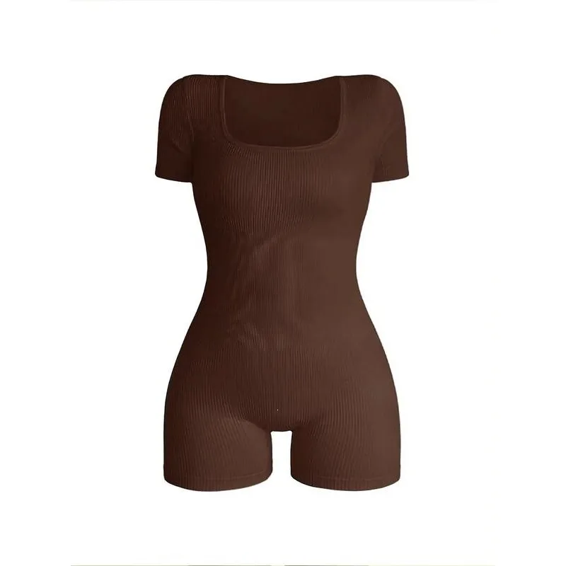 

Women's Yoga Bodysuit Ribbed Seamed One-Piece Summer Fashion Set Cross-Border European Style Comfortable Stretchy Sweatpants