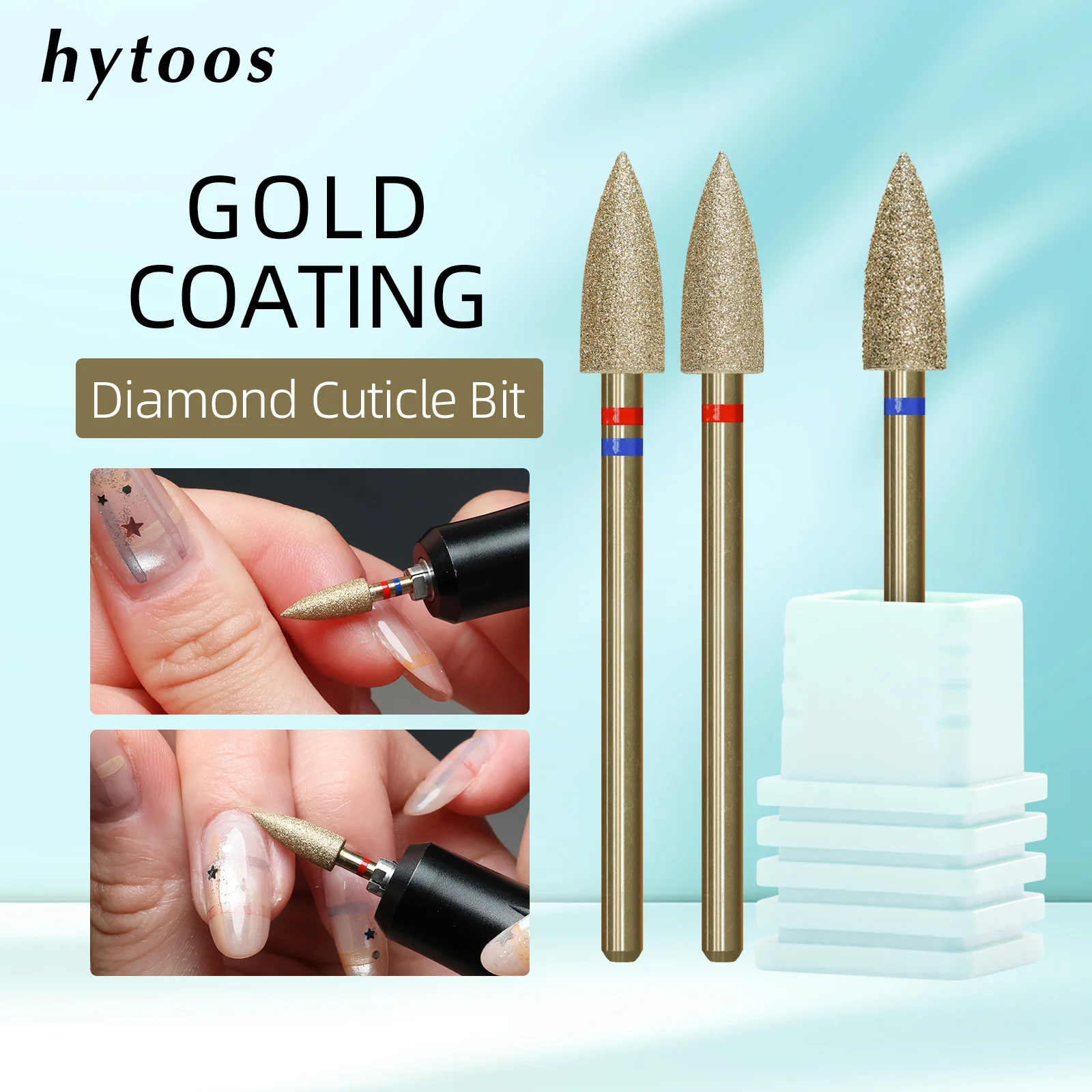 HYTOOS Pro Goldfarbene Diamant-Nagelbohrer, großer Kegel, russischer Nagelhautentferner, Hornhautentferner, Maniküre-Vorbereitungswerkzeug