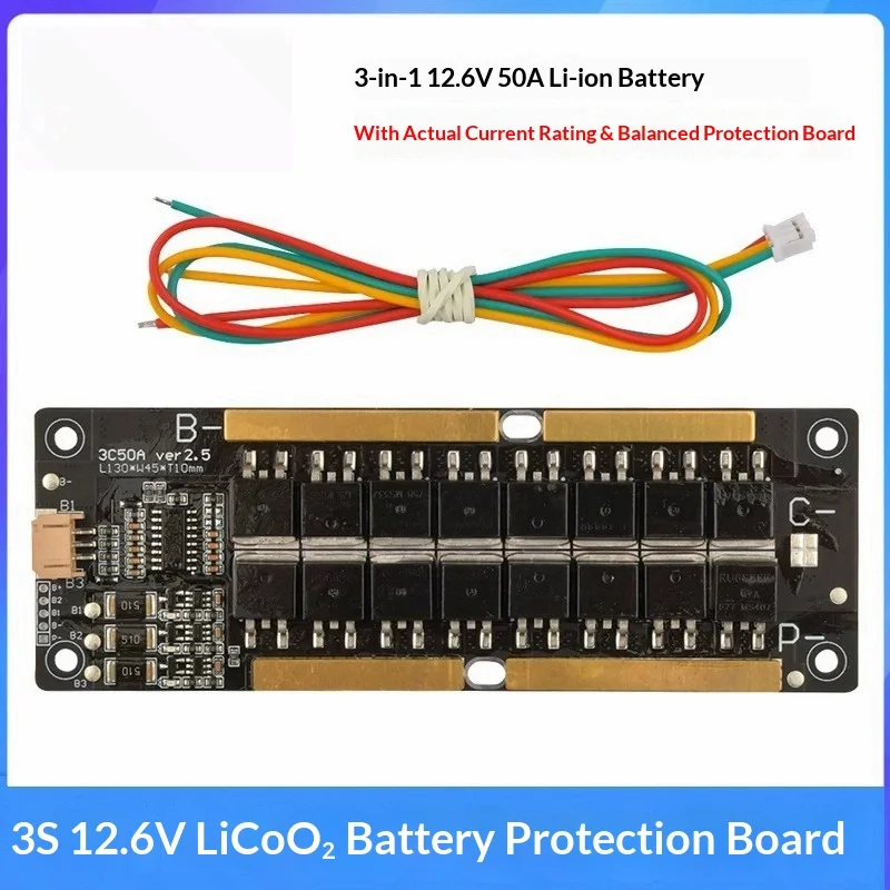 3S Ternary Lithium Battery Protection Board 12.6V 50A Same Port Balanced Charge For Motorcycle Starter