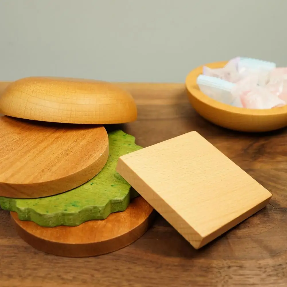 

Drink Cup Coaster Wooden Hamburger Coaster Set with Stand Heat Resistant Pan Holder Drink Cup Mat Home Decoration Trivet for Hot