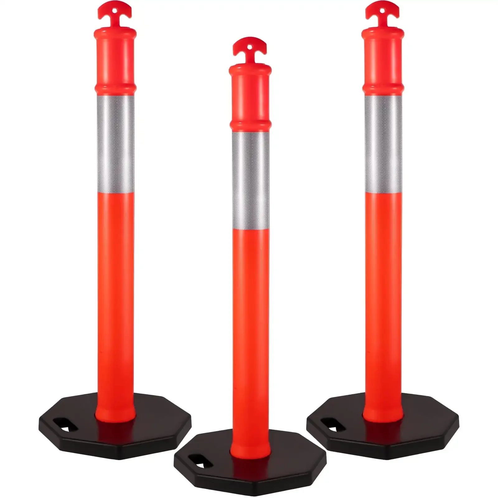 

3Pack Traffic Delineator Posts 44 Inch Height, Orange Delineator Cones with Rubber Base 16 inch